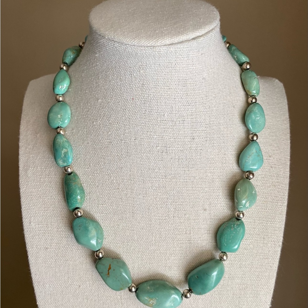 Beautiful Turquoise & Sterling Silver Necklace 17” & 2.5 Inch Extender New w Tag